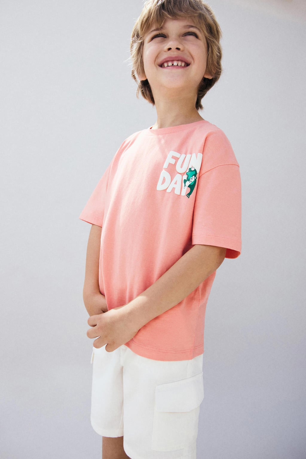 Witte jongens Mango Kids cargo short van katoen met knoopsluiting en effen