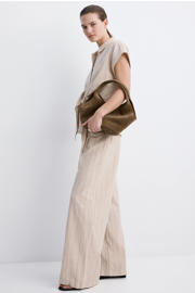 thumbnail: Mango straight regular waist broek met linnen met krijtstreep beige