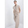 Mango straight regular waist broek met linnen met krijtstreep beige