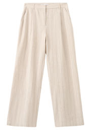 thumbnail: Mango straight regular waist broek met linnen met krijtstreep beige