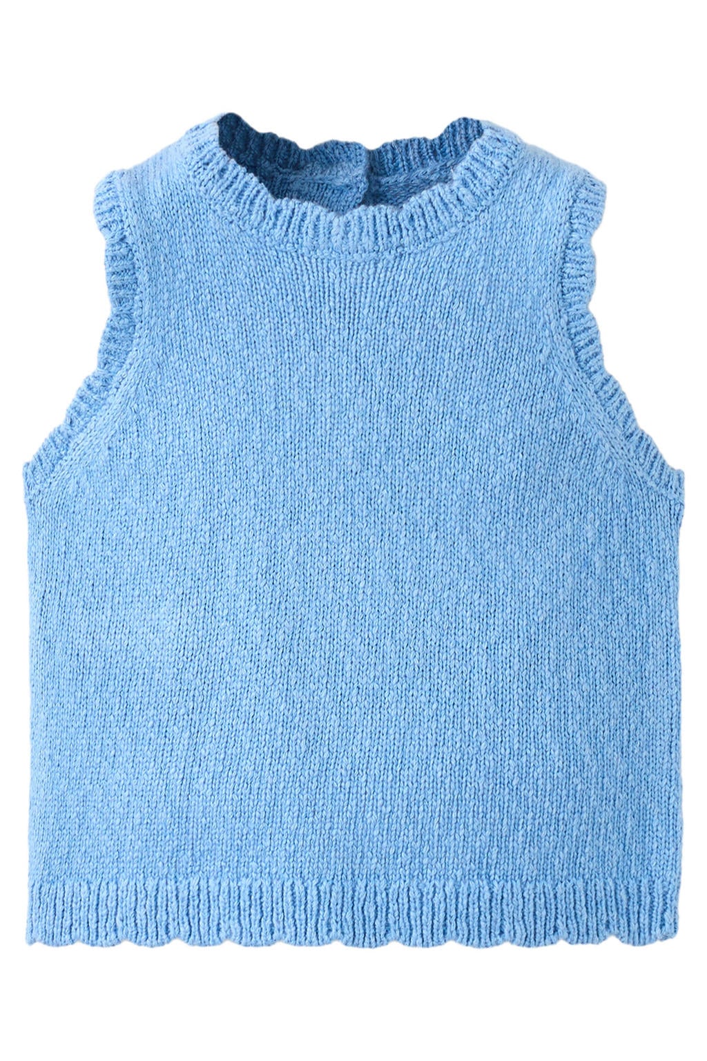 Blauwe meisjes Mango Kids mouwloze top met effen, ronde hals en geribde boorden