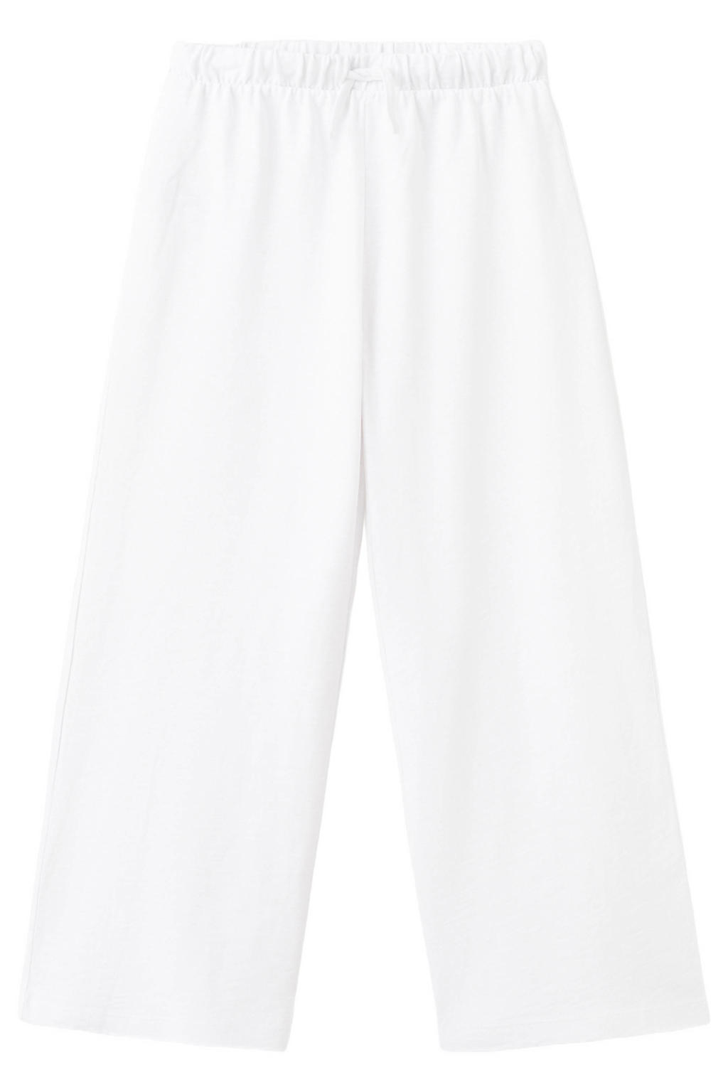 Witte meisjes Mango Kids casual broek van katoen met elastische tailleband met koord en effen