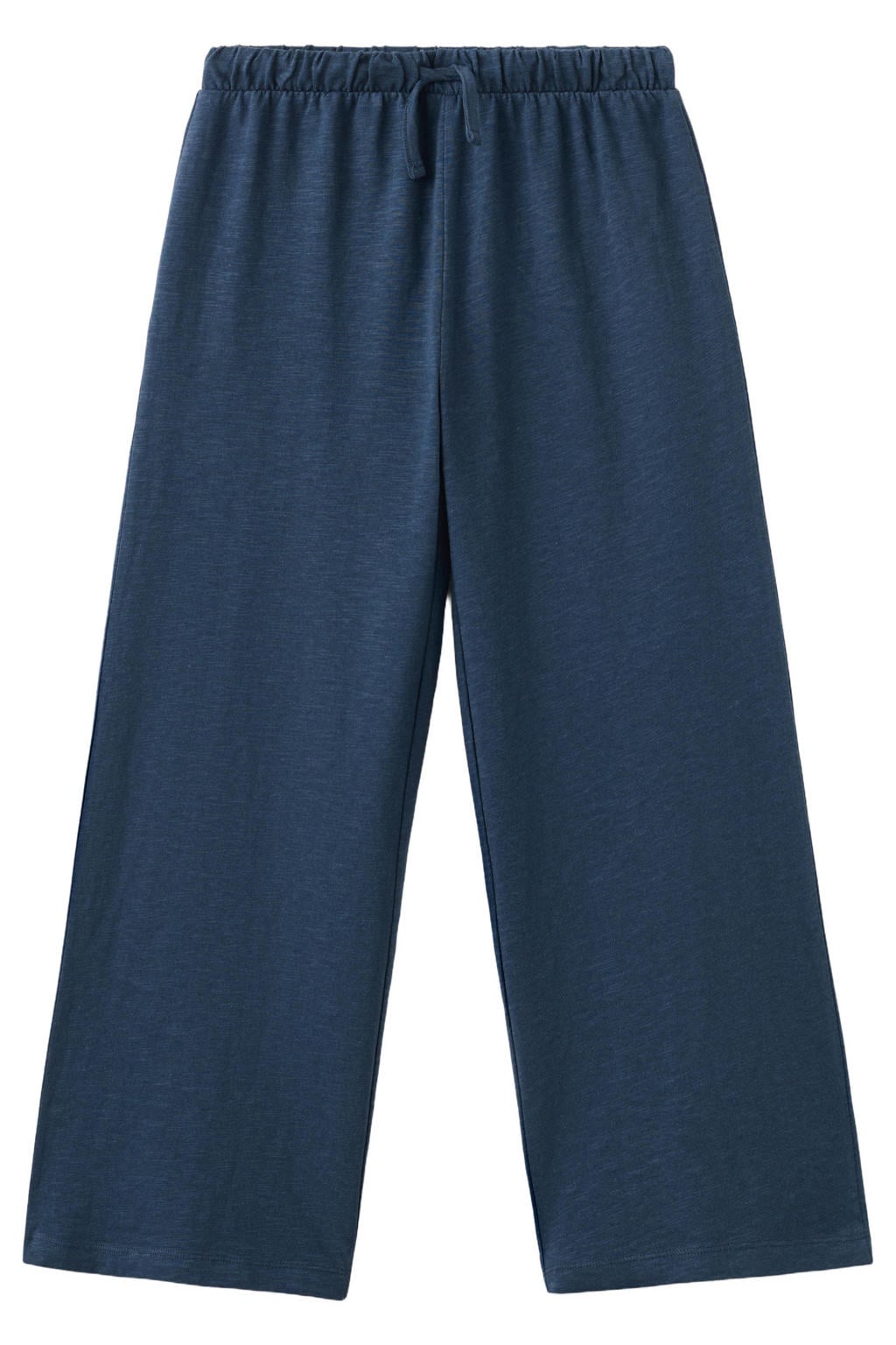 Donkerblauwe meisjes Mango Kids casual broek van katoen met elastische tailleband met koord en effen