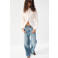 Mango low waist gebloemde straight leg jeans medium blue denim