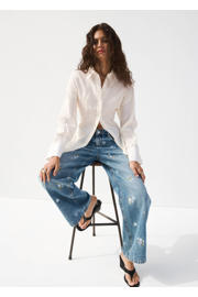 thumbnail: Mango low waist gebloemde straight leg jeans medium blue denim