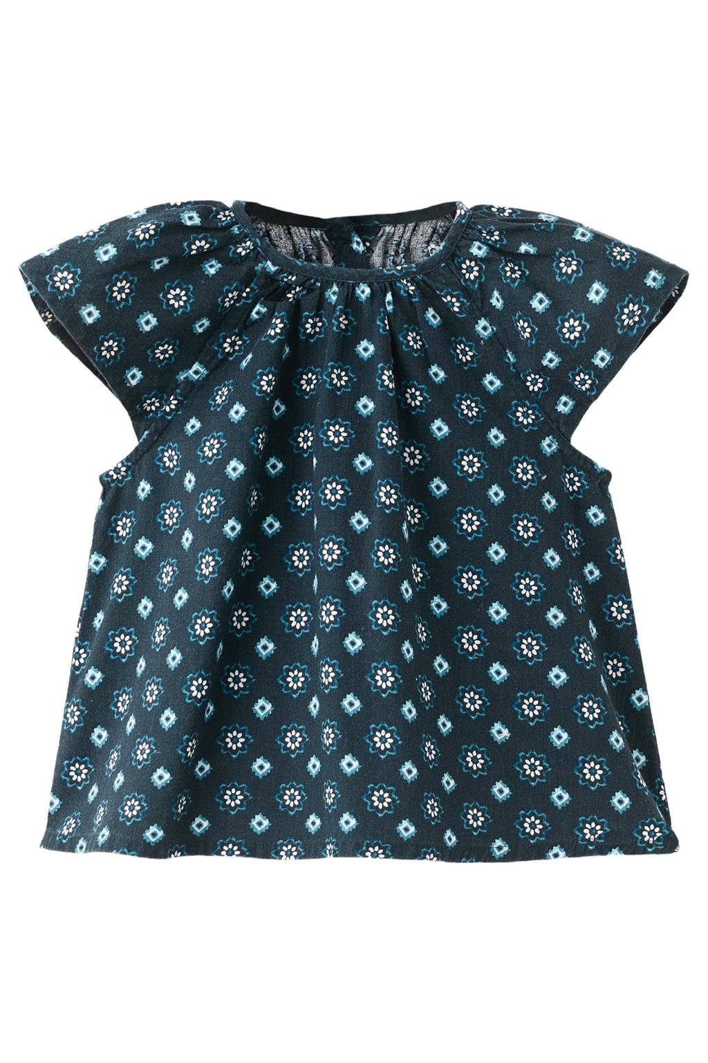Donkerblauwe meisjes Mango Kids T-shirt van katoen met korte mouwen en ronde hals