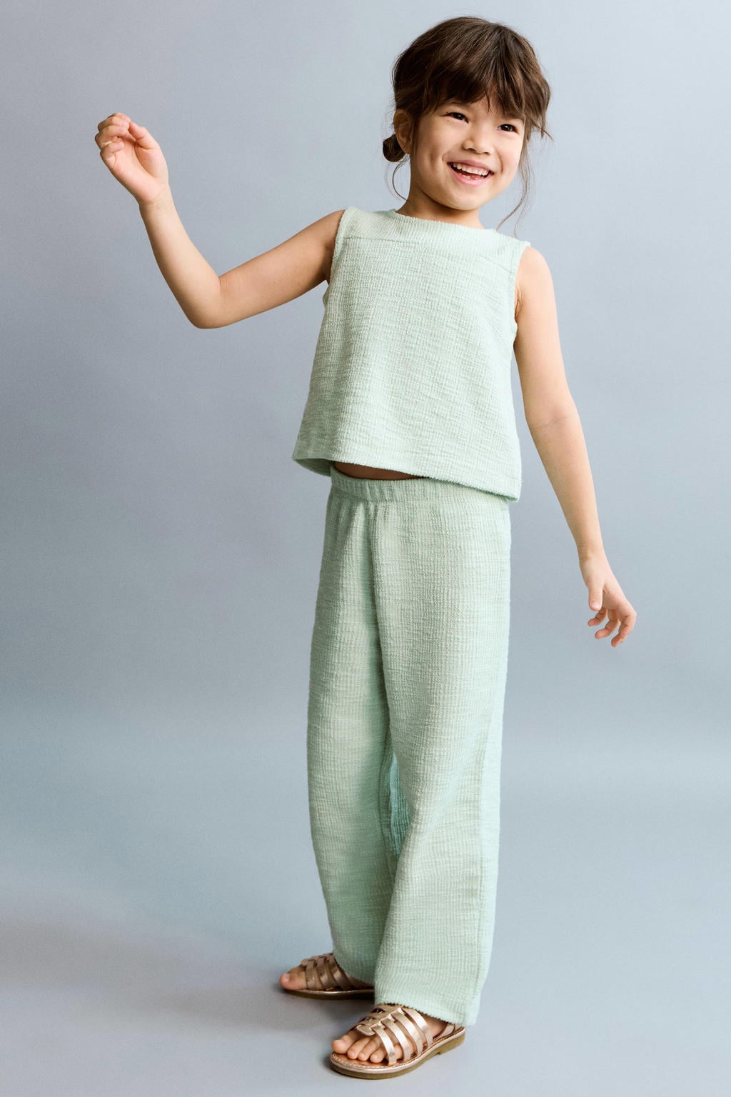 Mintgroene meisjes Mango Kids mouwloze top met effen en ronde hals
