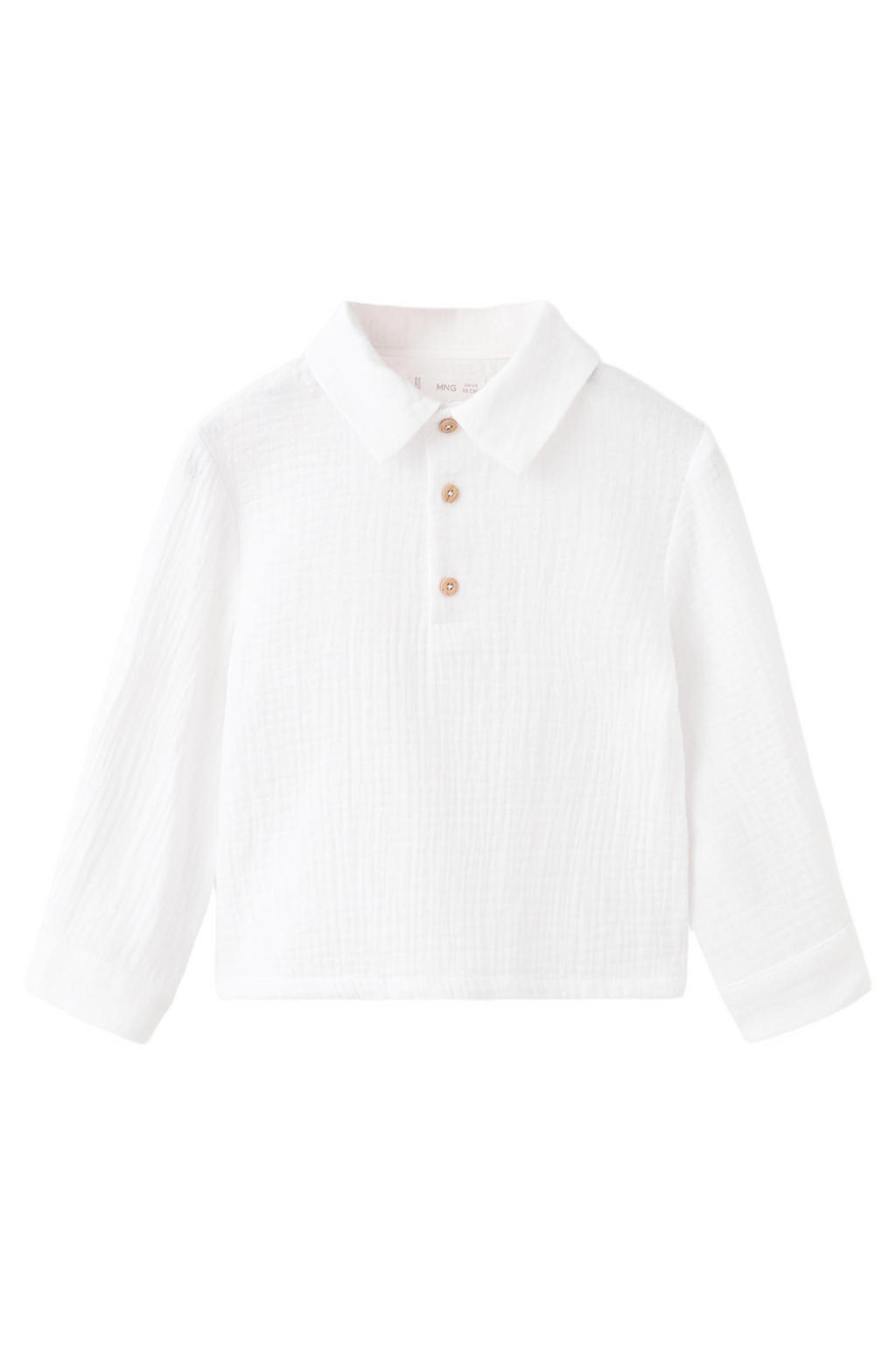 Witte jongens Mango Kids polo van katoen met effen, lange mouwen en knoopsluiting