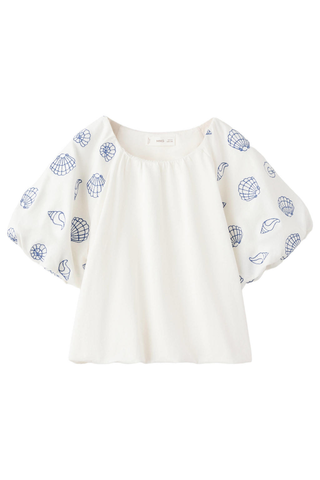 Witte meisjes Mango Kids T-shirt van katoen met korte mouwen en ronde hals