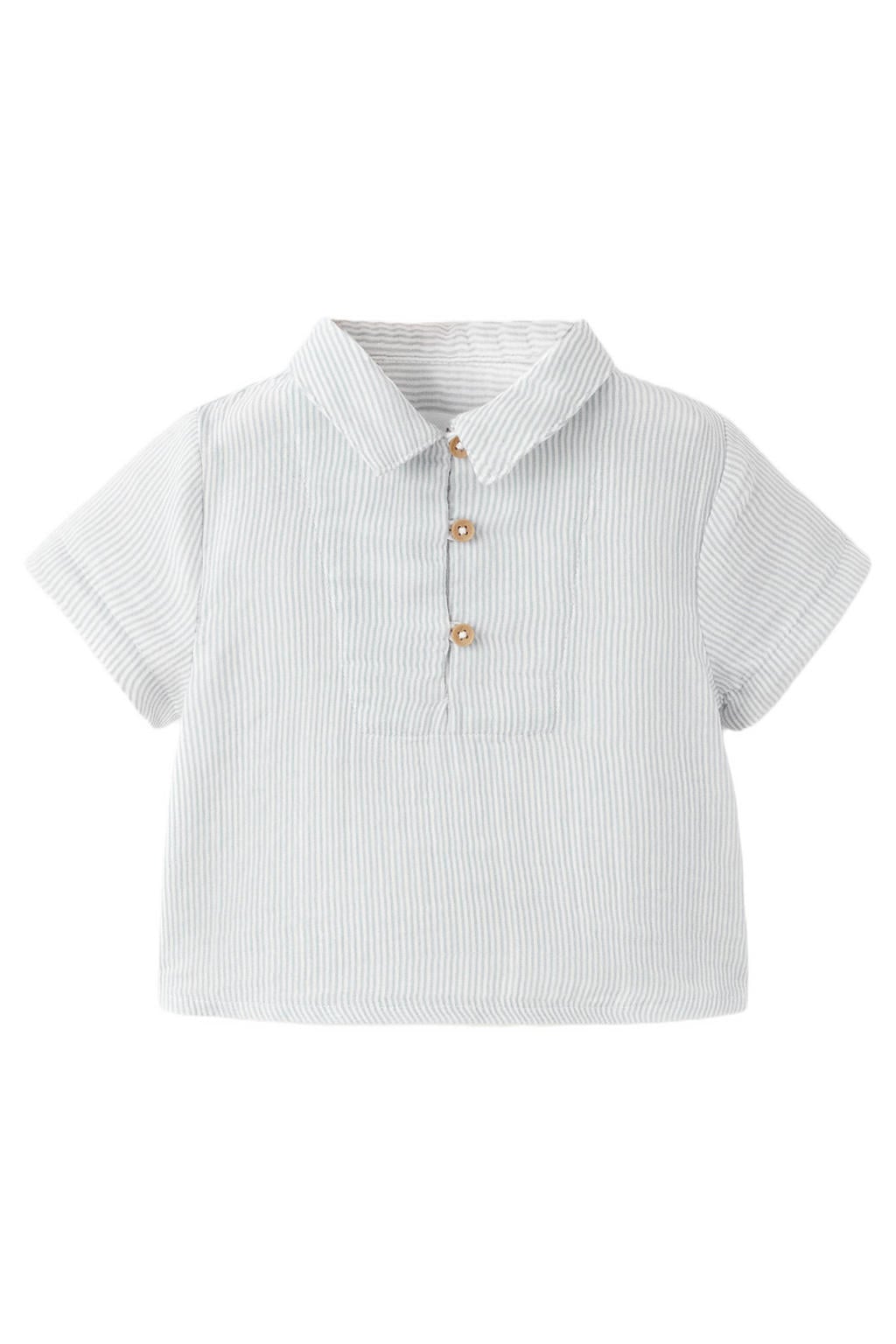 Lichtblauwe jongens Mango Kids gestreepte polo van katoen met korte mouwen en knoopsluiting