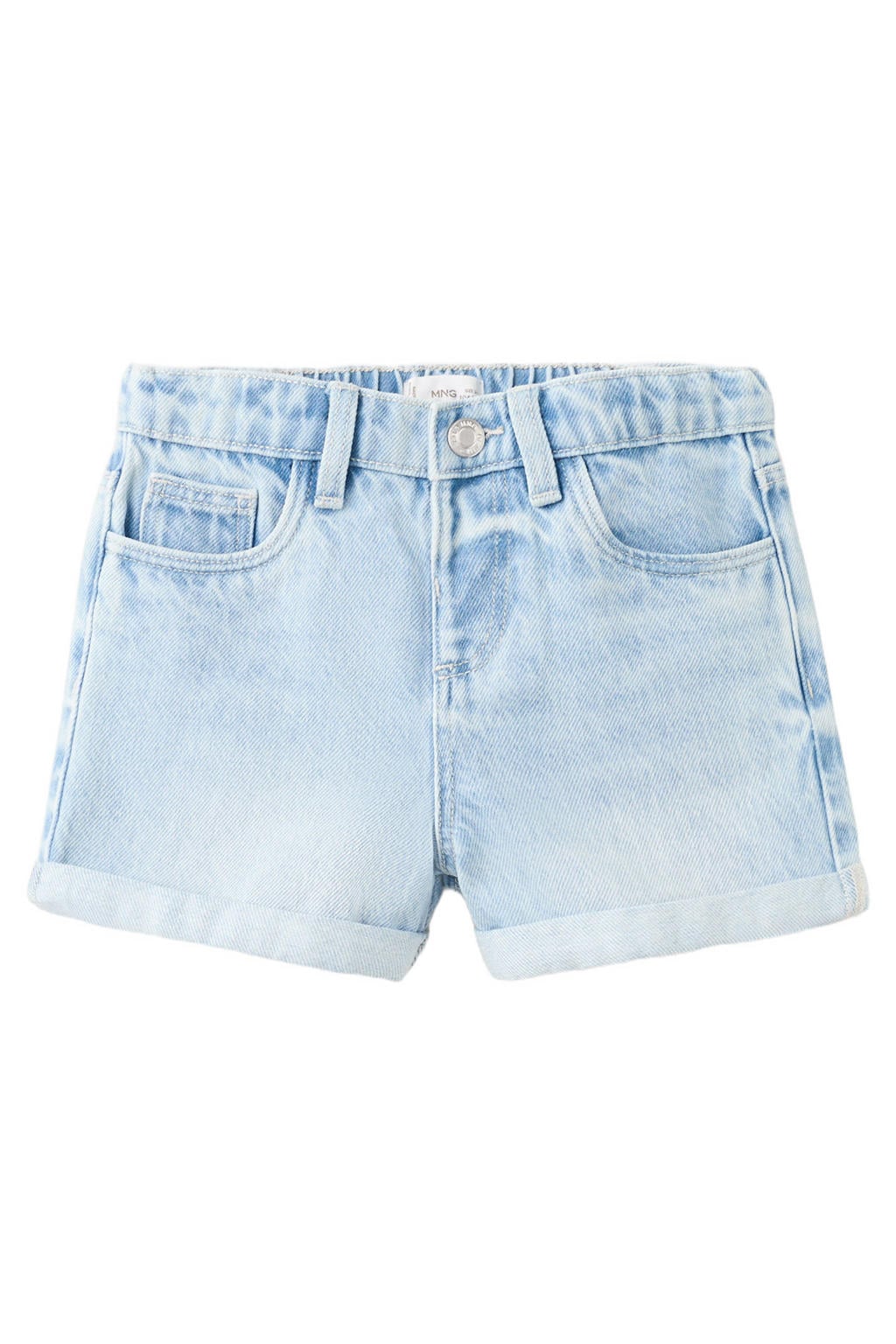 Light blue denim meisjes Mango Kids short van denim met rits- en knoopsluiting en effen
