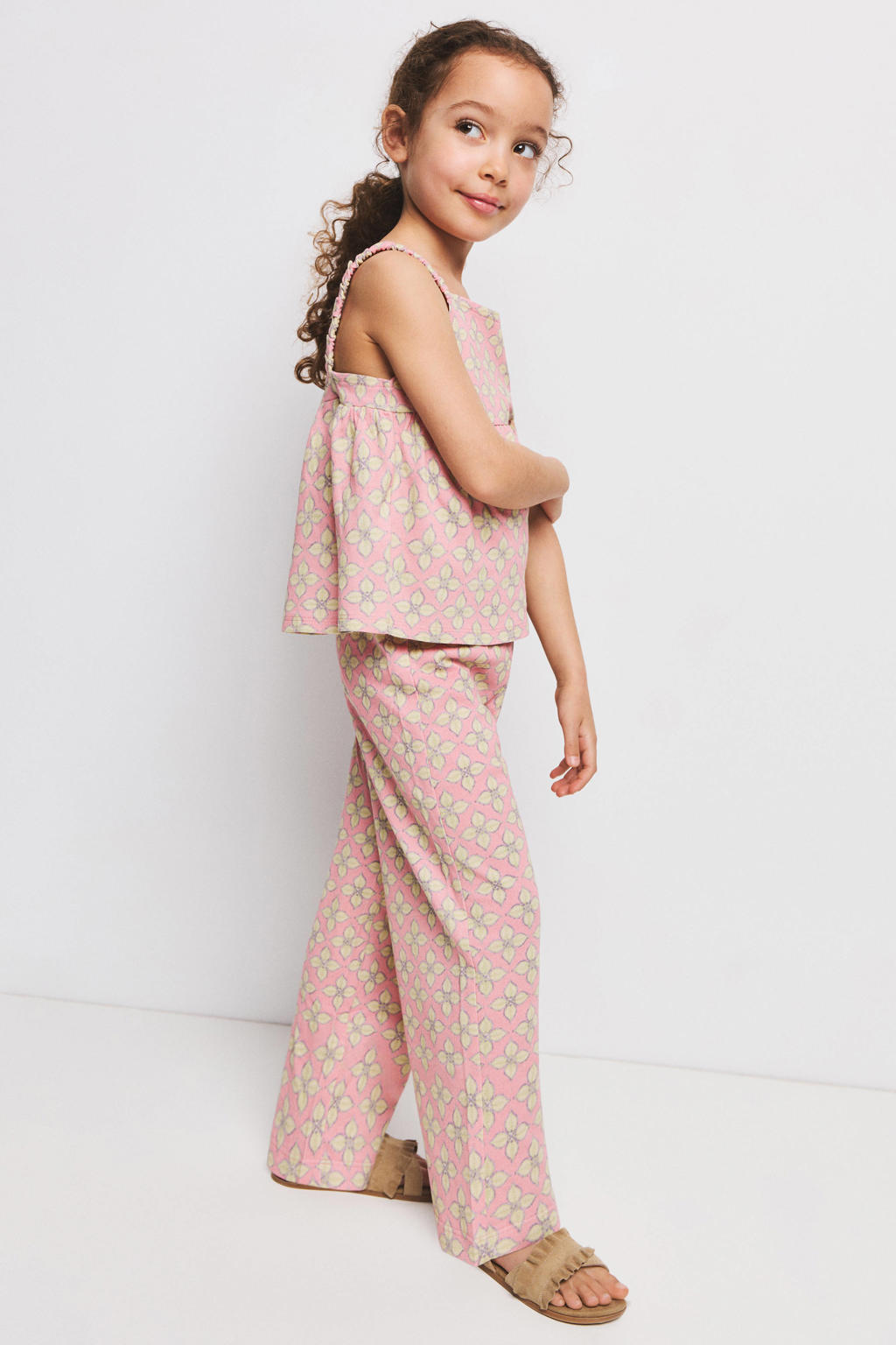Roze meisjes Mango Kids casual broek van katoen met elastische tailleband