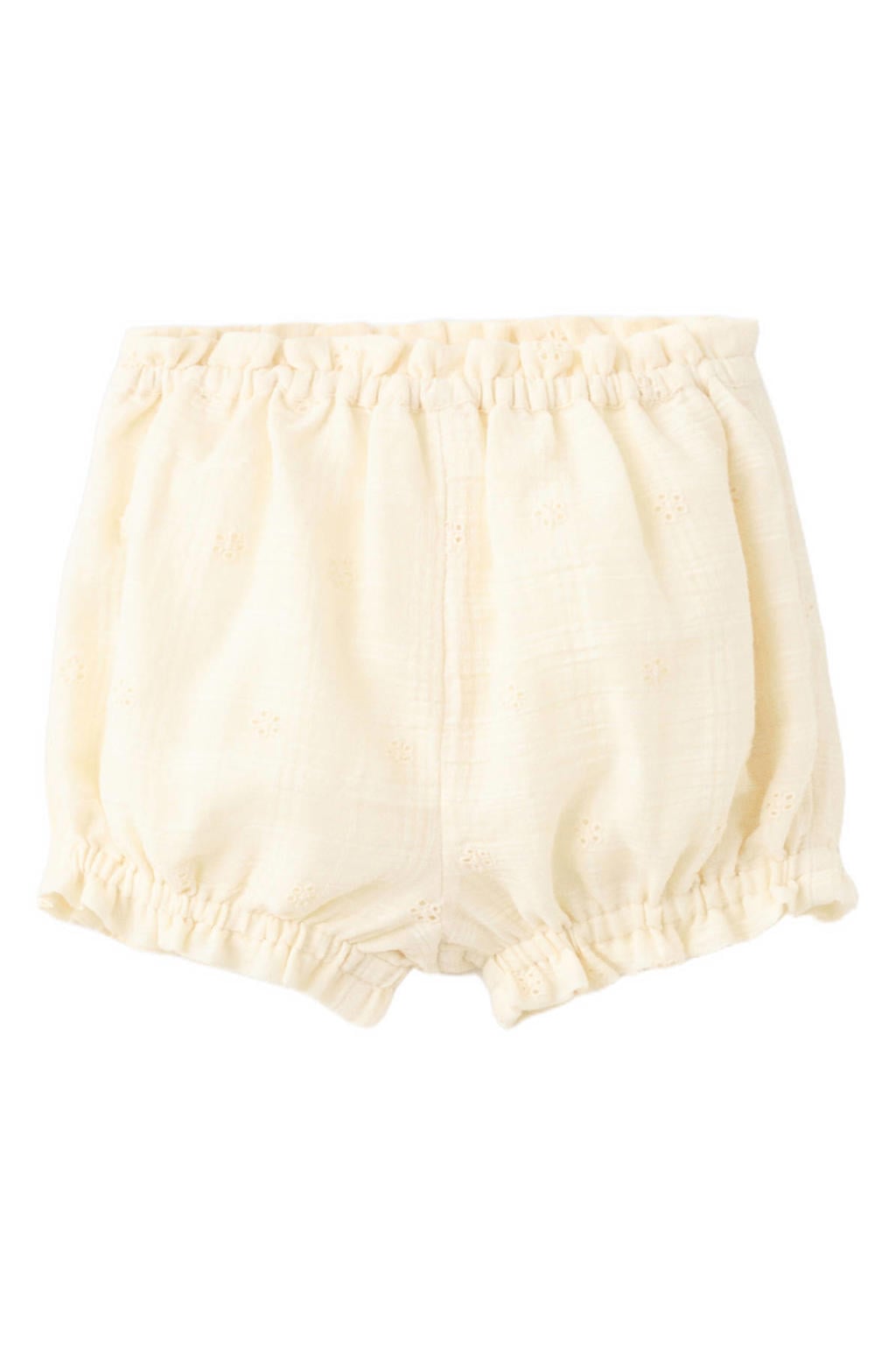 Lichtgele meisjes Mango Kids casual short ajour van katoen met elastische tailleband en effen