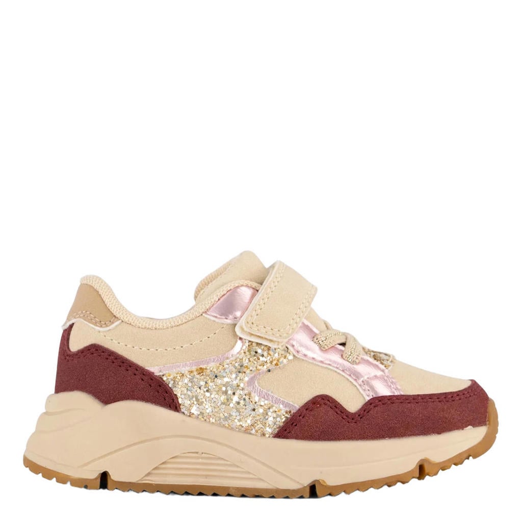 Beige meisjes Graceland chunky imitatieleren sneakers - met elastische veter- met klittenbandsluiting
