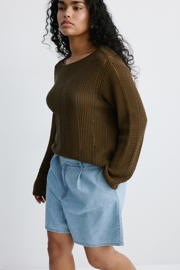 thumbnail: Mango straight regular waist bermuda short medium blue denim