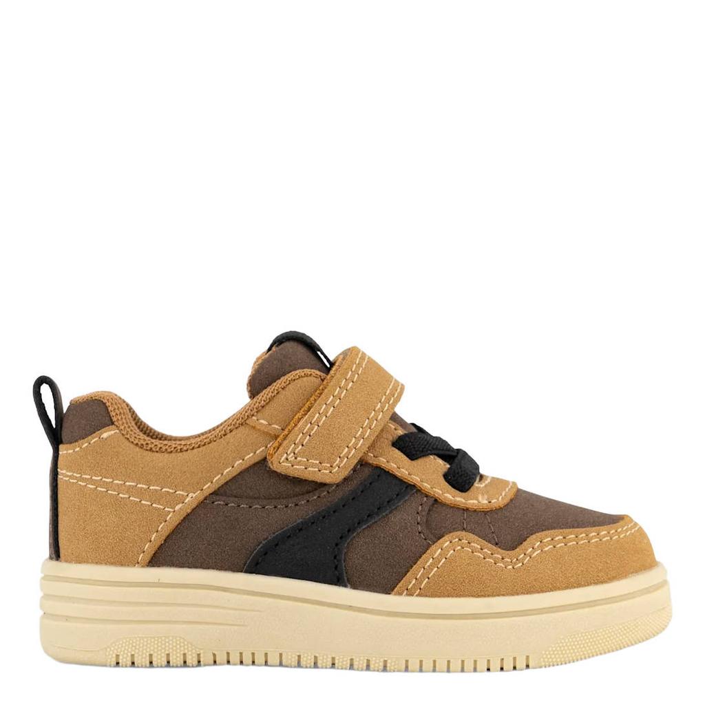 Camelkleurige jongens Vty suèdelook sneakers - met elastische veter- met klittenbandsluiting