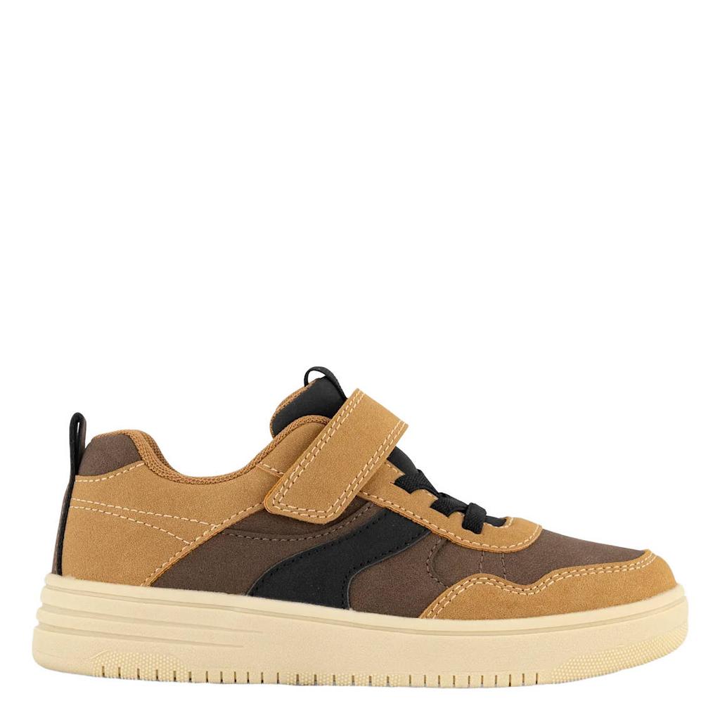 Camelkleurige jongens Vty suèdelook sneakers - met elastische veter- met klittenbandsluiting