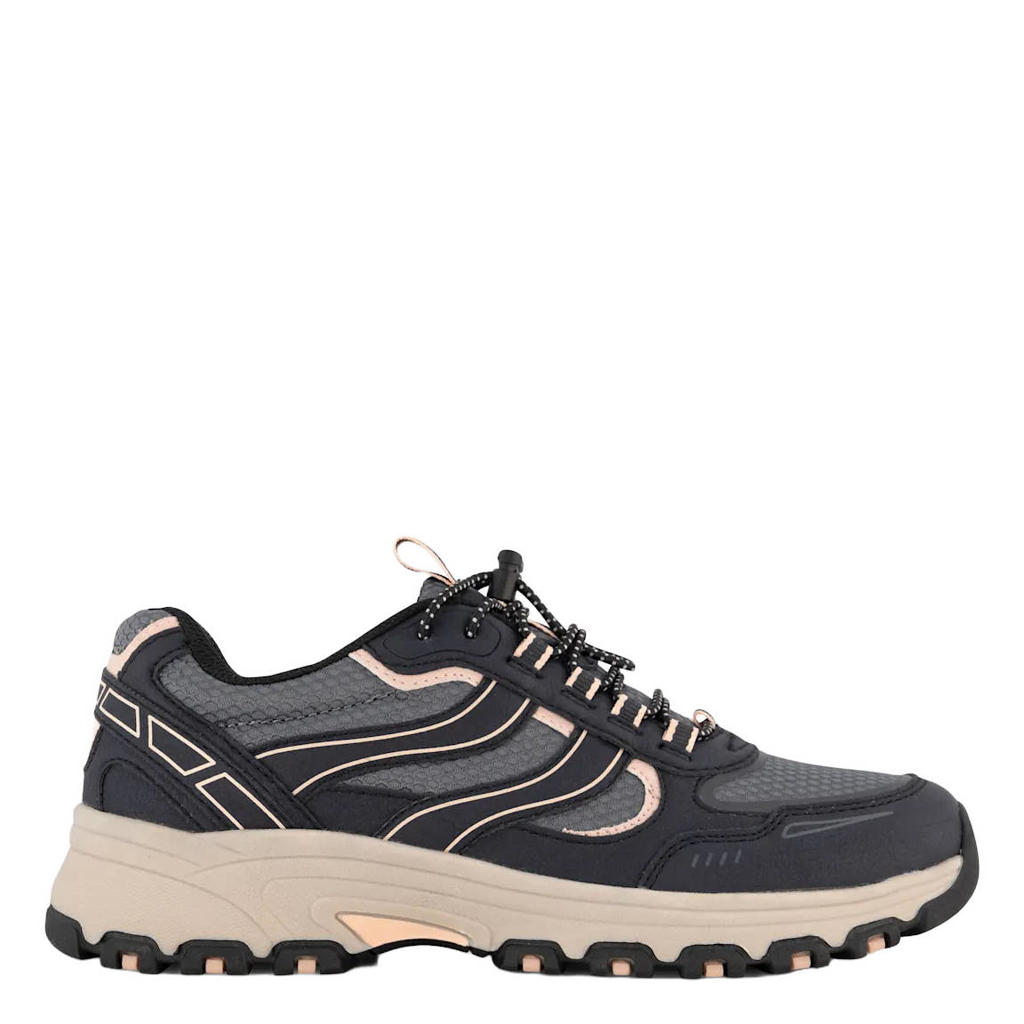 Zwarte dames Landrover sneakers - van imitatieleer en textiel met elastische veters