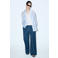Mango wide leg regular waist broek met krijtstreep dark blue denim