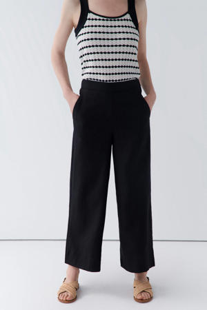 wide leg high waist casual broek met linnen