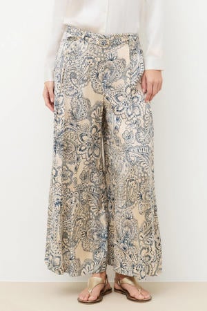 wide leg regular waist gebloemde broek ecru