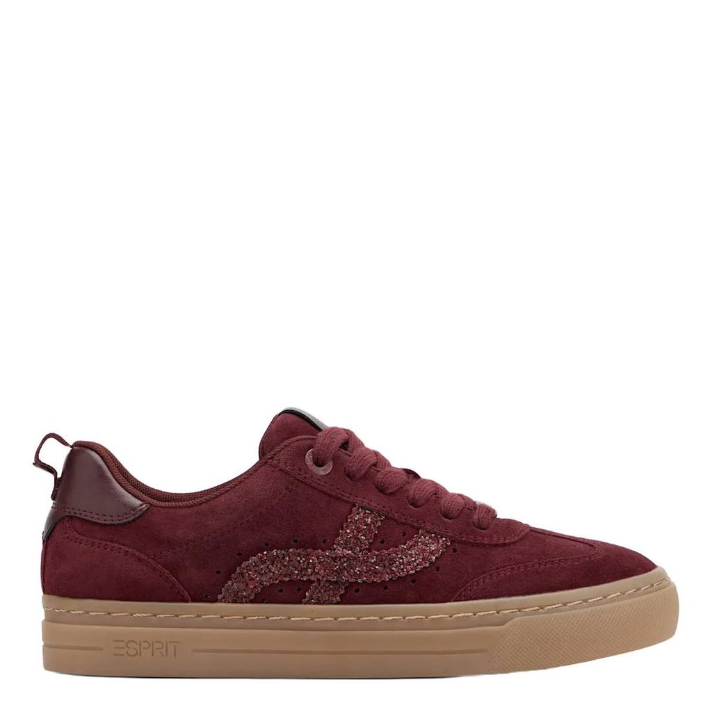 Rode dames ESPRIT suède sneakers met glitters -