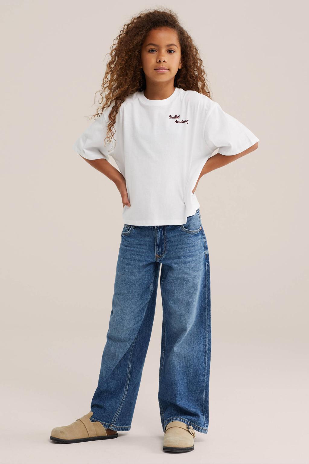Witte meisjes WE Fashion T-shirt van katoen met backprint, korte mouwen en ronde hals