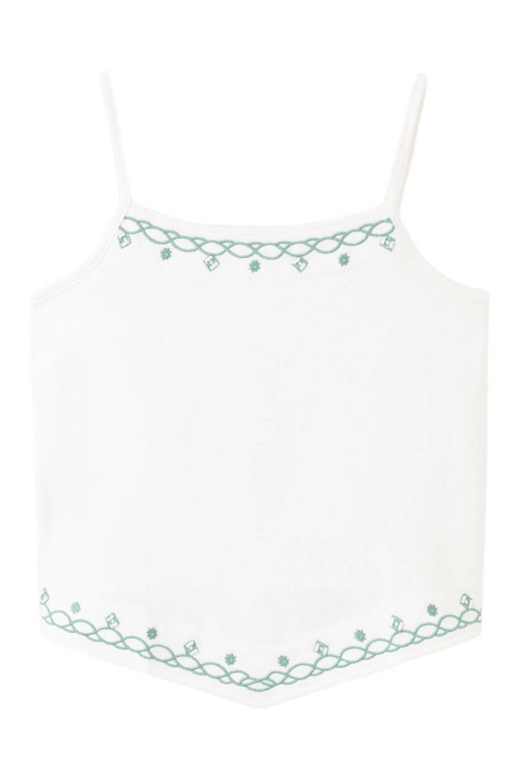 Witte meisjes Mango Kids mouwloze top met effen, spaghettibandjes, vierkante hals en borduursels