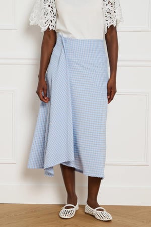 geruite midi rok - lichtblauw