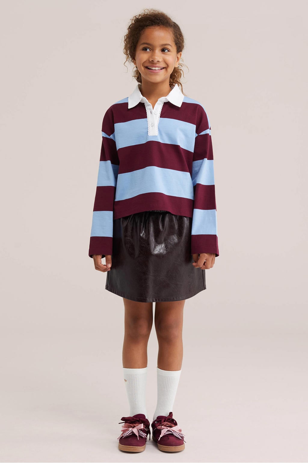 WE Fashion gestreepte polo - donkerrood/lichtblauw