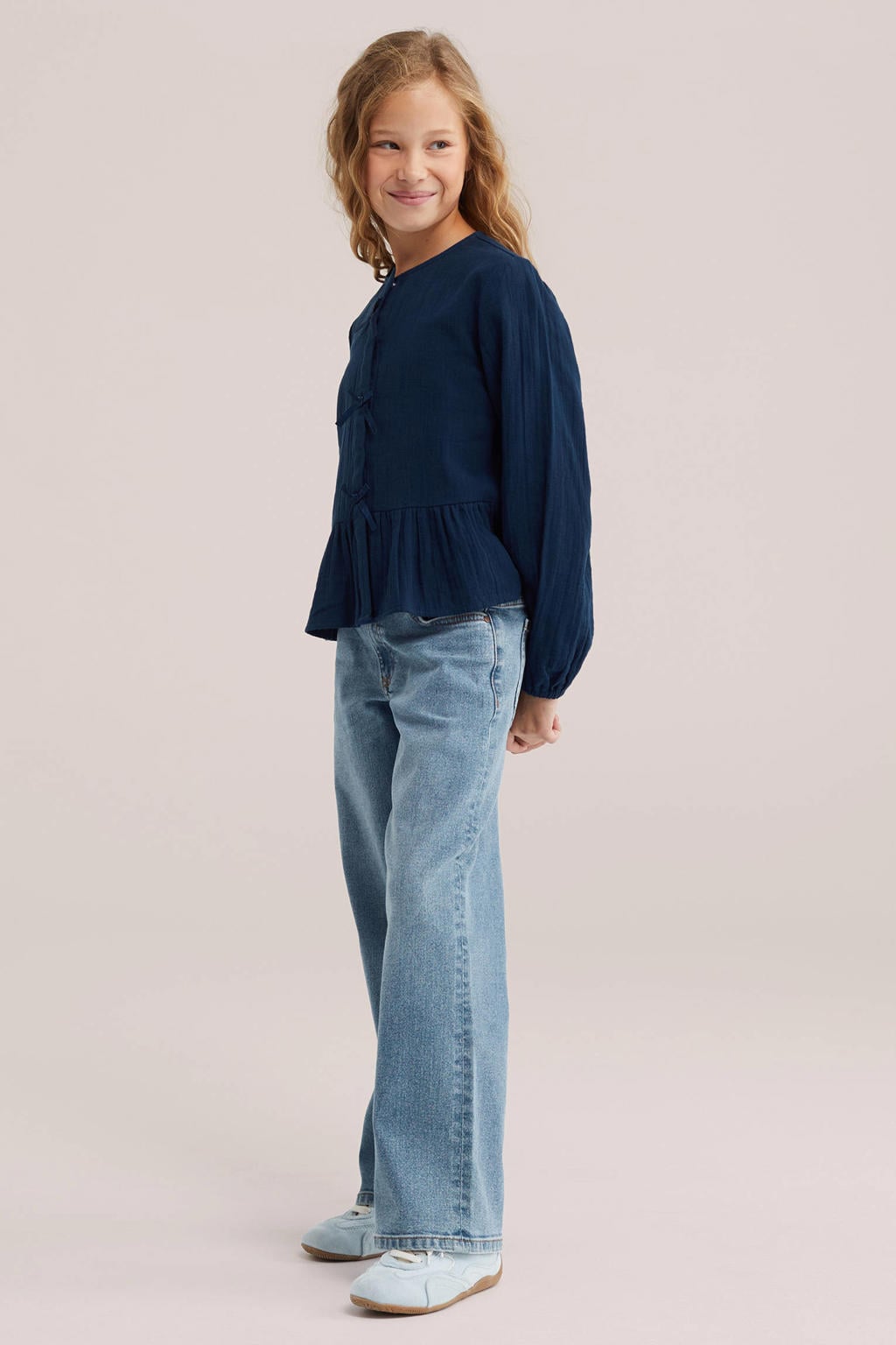 WE Fashion blouse met ruches - donkerblauw