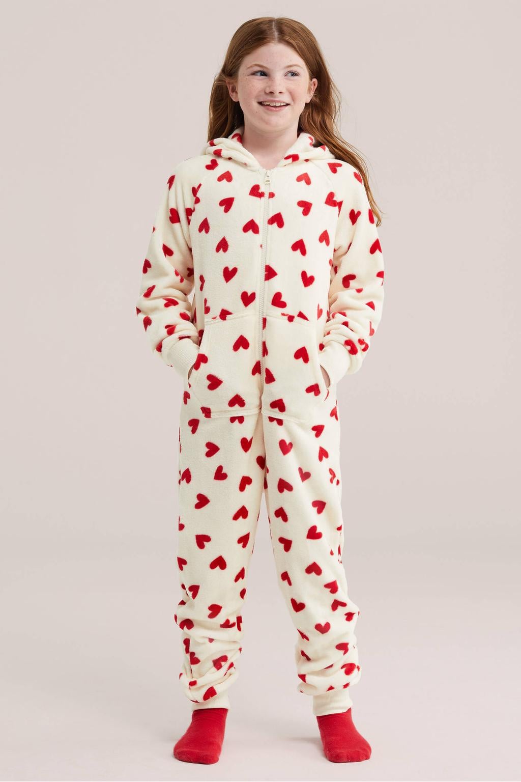 WE Fashion onesie met print - ecru/rood
