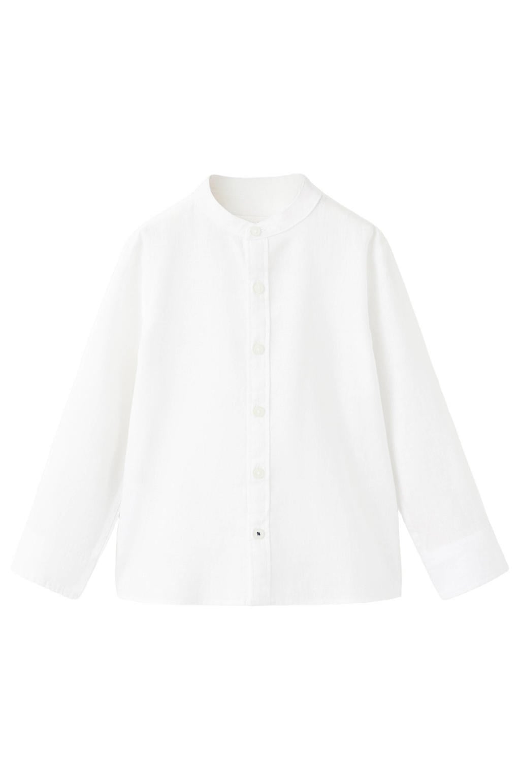 Witte jongens Mango Kids casual overhemd van linnen met effen, lange mouwen, klassieke kraag en knoopsluiting