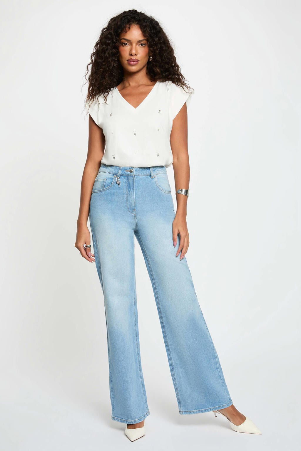 Morgan top met strass-steentjes - wit