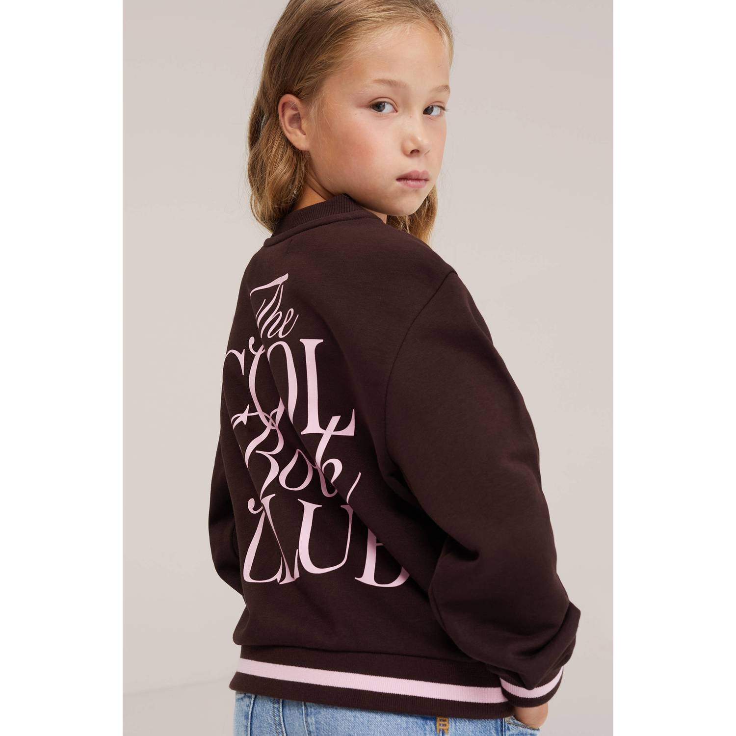 WE Fashion oversized sweatvest bruin roze