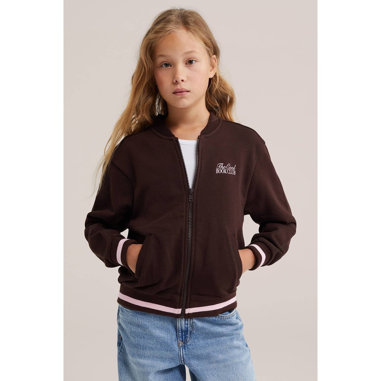 WE Fashion oversized sweatvest bruin roze