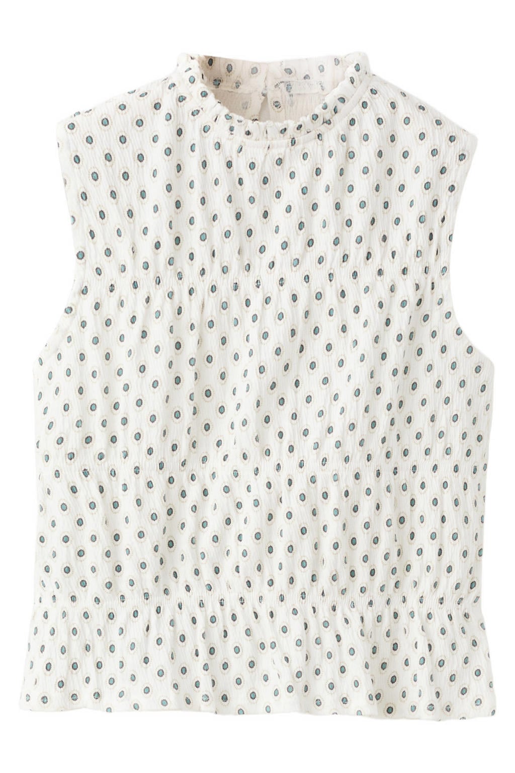 Ecru en groene meisjes Mango Kids mouwloze top met elastische boord