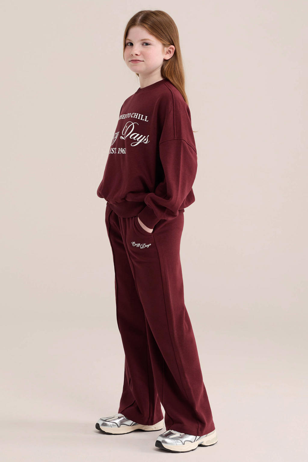 WE Fashion wide leg sweatpant - donkerrood