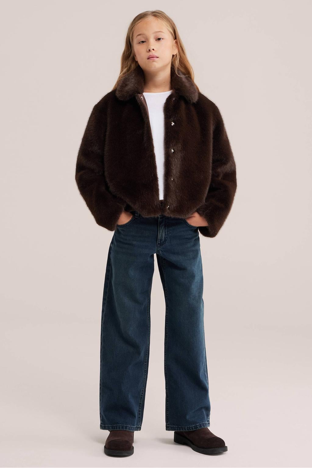 WE Fashion imitatiebont faux fur jas - donkerbruin