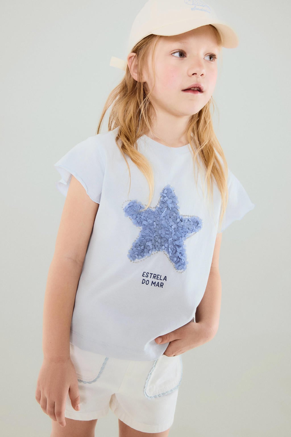 Witte meisjes Mango Kids short van denim met rits- en knoopsluiting en effen