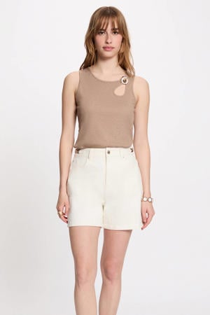 gemêleerde top met glitters - beige