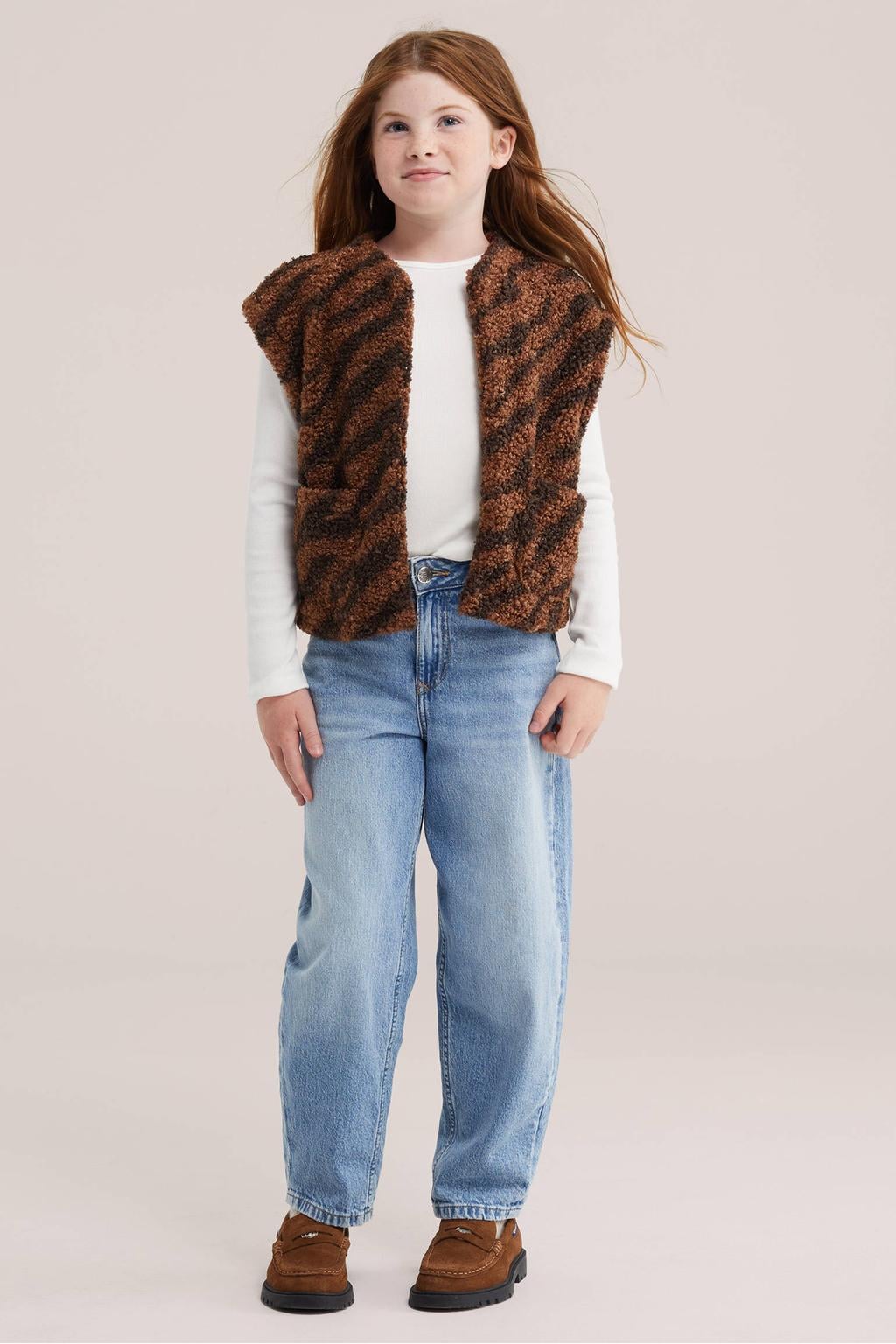 WE Fashion teddy gilet met zebraprint - bruin