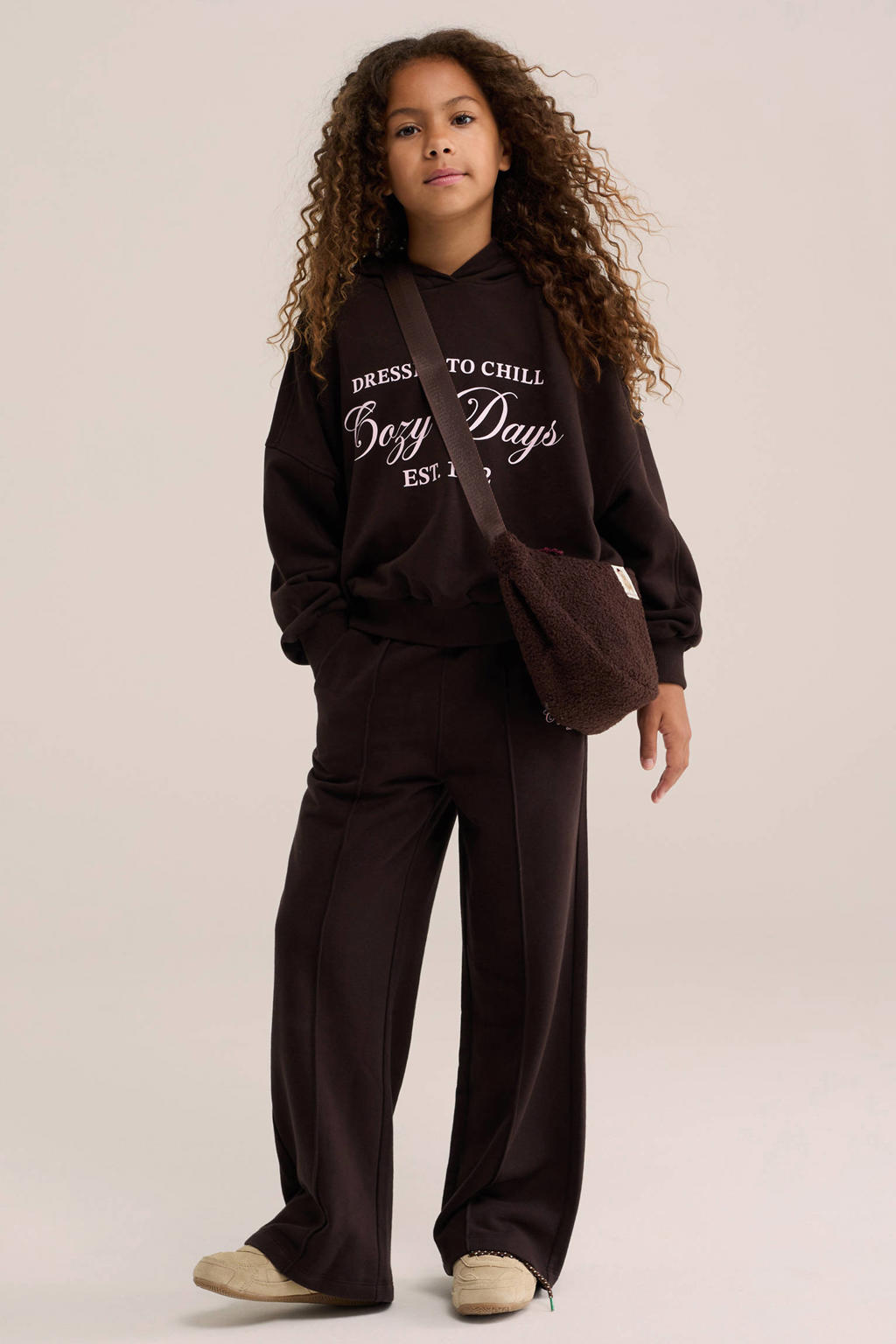 WE Fashion wide leg sweatpants - donkerbruin