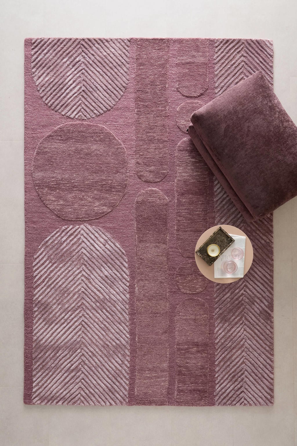 Studio LIVIT hoogpolig wollen vloerkleed Adeline 290x200 cm - donkerrood/roze