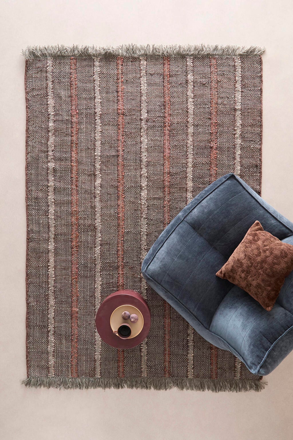 Studio LIVIT rechthoekige juten gestreepte vloerkleed Azra 230x160 cm - blauw/rood/offwhite