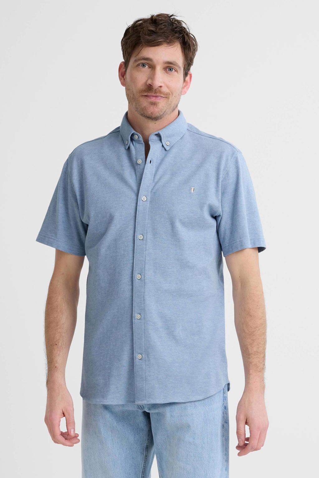 JACK & JONES PREMIUM slim casual overhemd blauw