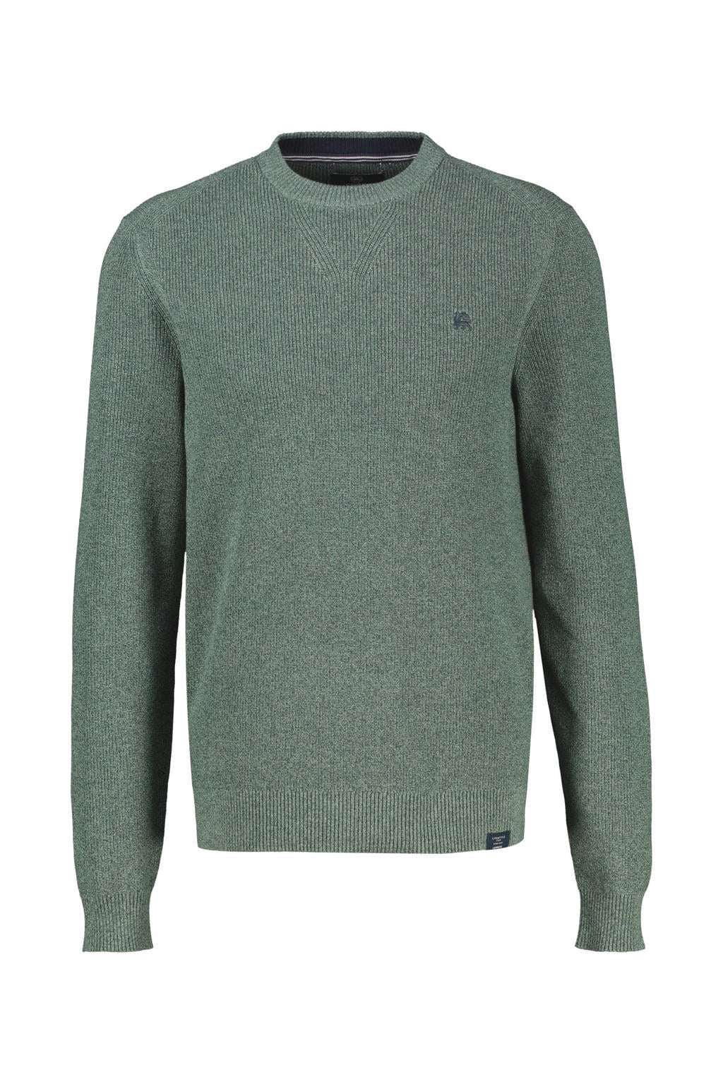 Donkergroene heren LERROS katoenen regular fit gebreide gemêleerde trui met melée print, lange mouwen en ronde hals