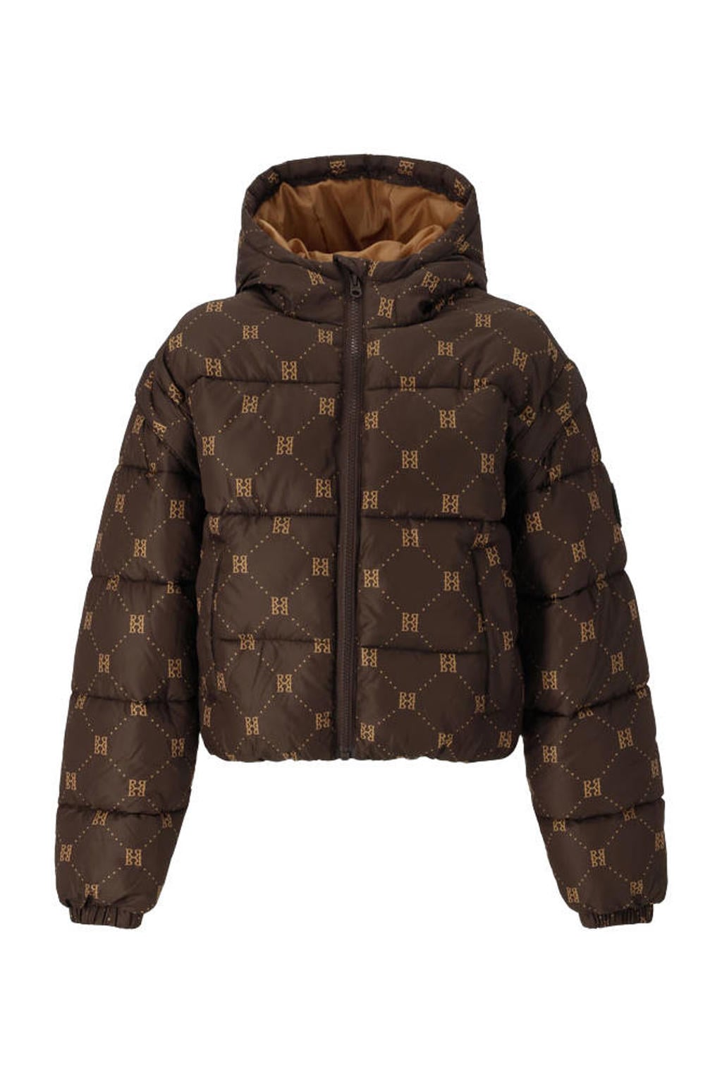 Retour Jeans gewatteerde puffer winterjas met print - donkerbruin