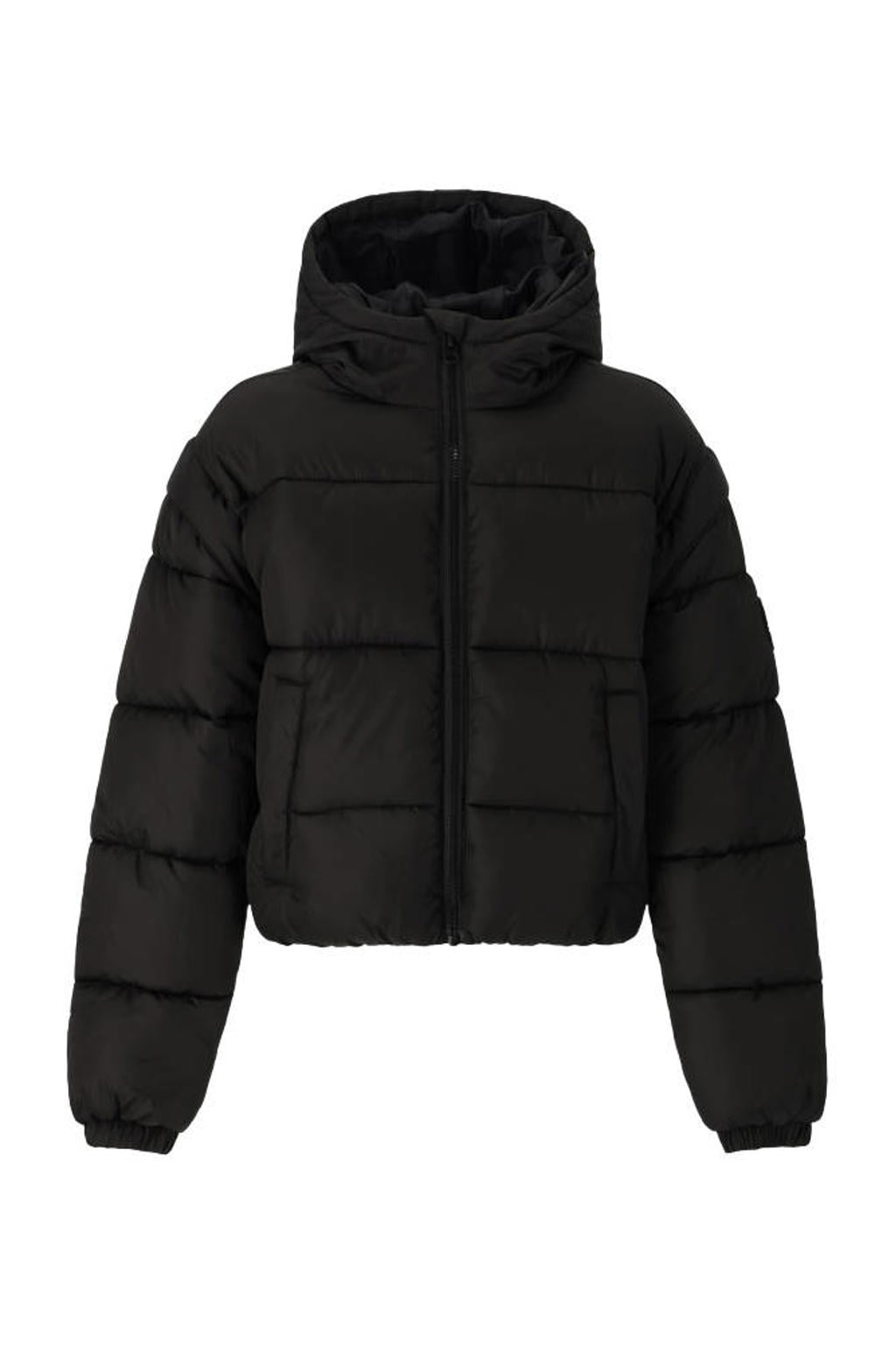 Zwarte meisjes Retour Jeans winterjas van polyester met effen, lange mouwen, capuchon en ritssluiting