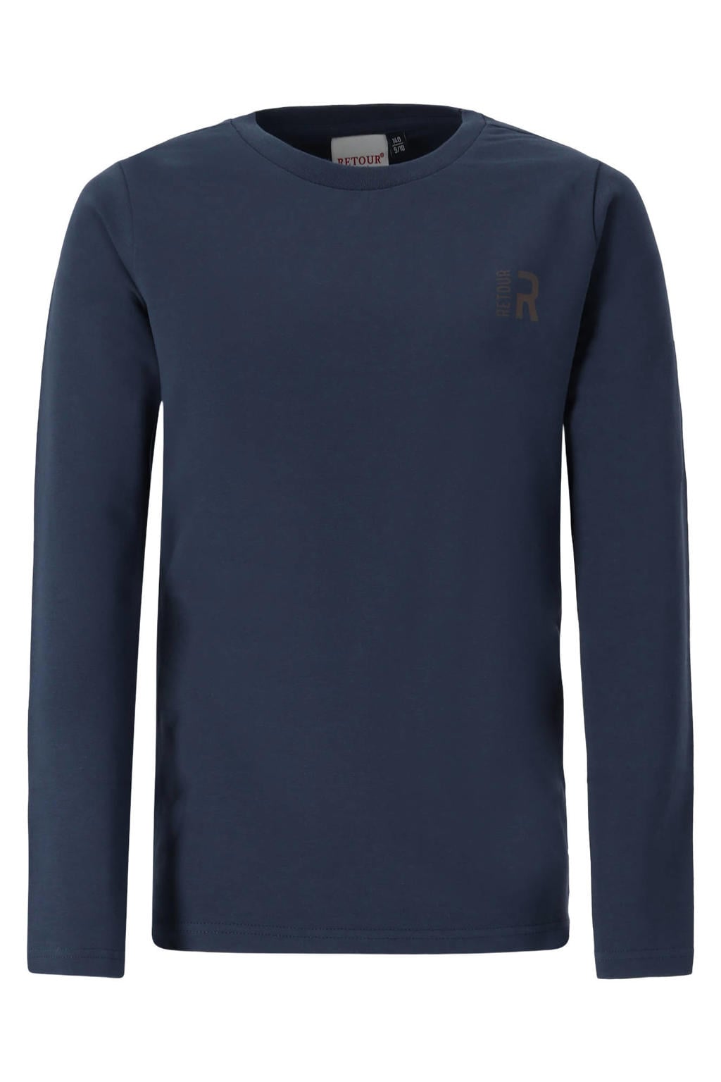 Donkerblauwe jongens Retour Jeans rechtvallende longsleeve van stretchkatoen met effen, lange mouwen en ronde hals